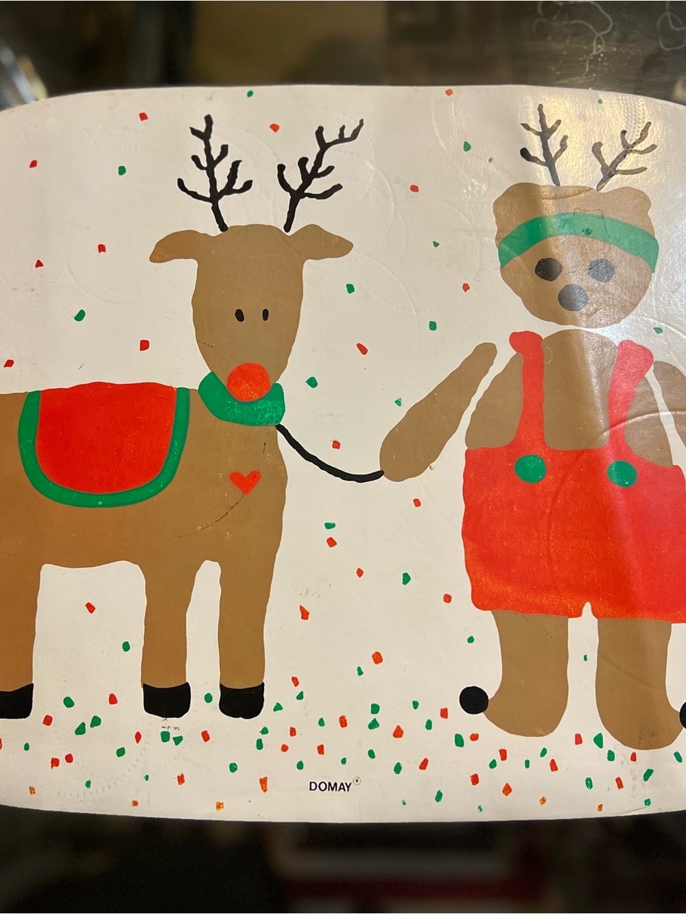 Doma Brown Reindeer and Bear Holiday Placemat - Red & Green Accents